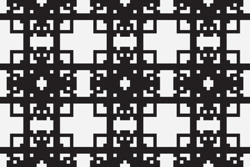 Obraz premium Vector monochrome pixel background. Abstract seamless pattern with small random scattered squares, rectangles, tiny dots. Black and white minimal
