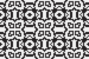 Fototapeta premium Vector monochrome pixel background. Abstract seamless pattern with small random scattered squares, rectangles, tiny dots. Black and white minimal