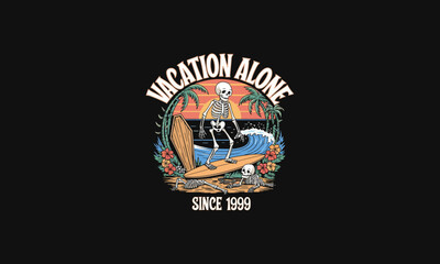 Obraz premium Skeleton surfing alone under the night sky on big waves