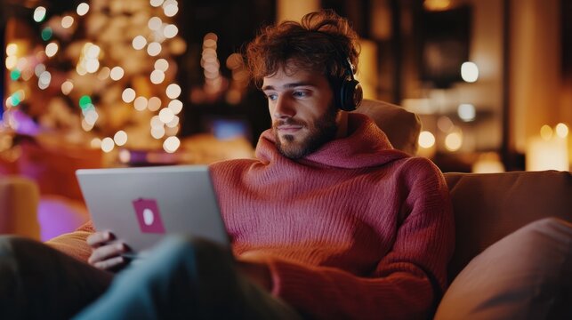 Man enjoying online sale weekend cyber Monday and black friday