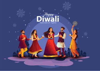 Indian festival Happy Diwali with Diwali props, holiday Background, Diwali celebration greeting card, vector illustration design.