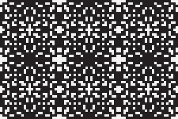 Vector monochrome pixel background. Abstract seamless pattern with small random scattered squares, rectangles, tiny dots. Black and white minimal