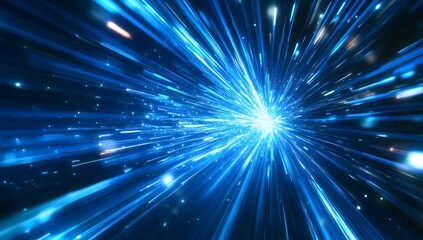 Naklejka premium Blue light speed background with a blur effect background.