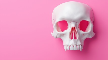 Obraz premium White Skull on Pink Background for Artistic Concepts