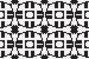 Obraz premium Vector monochrome pixel background. Abstract seamless pattern with small random scattered squares, rectangles, tiny dots. Black and white minimal
