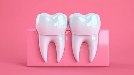 Cute Cartoon Teeth on a Pink Background