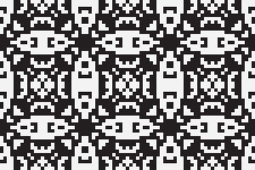 Vector monochrome pixel background. Abstract seamless pattern with small random scattered squares, rectangles, tiny dots. Black and white minimal
