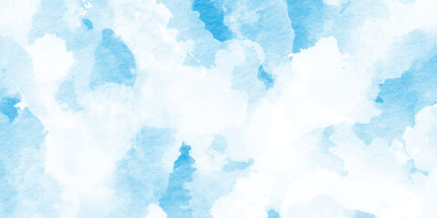 Vintage Blue watercolor background for your design,Abstract blue sky with clouds, Light blue background with watercolor,Pastel colorful watercolor banner. Splashes. Template for design.