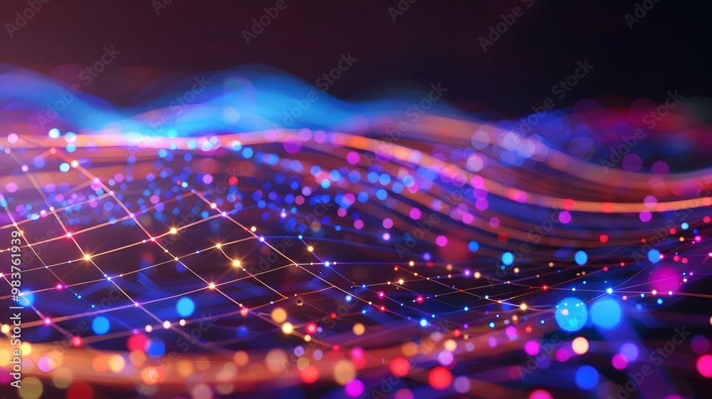 Poster an interconnected web of dynamic, glowing api nodes facilitating seamless communication between syst