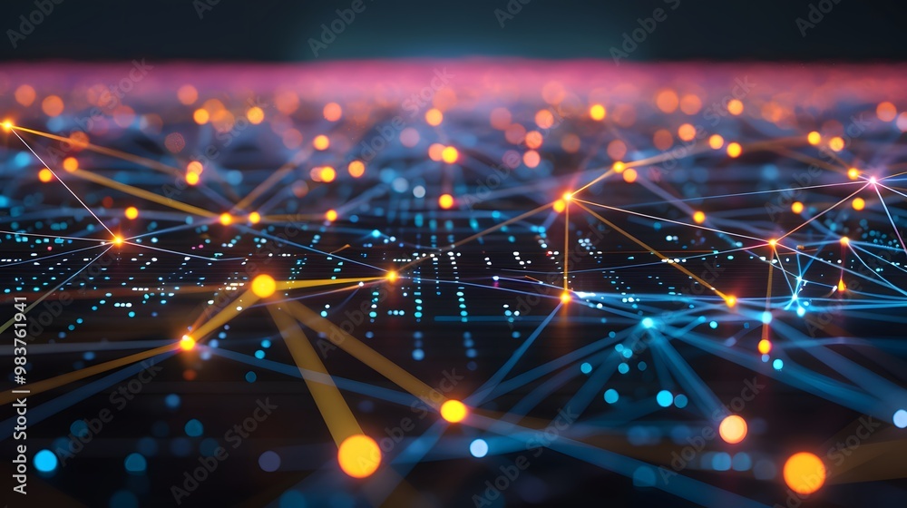 Poster an interconnected web of dynamic, glowing api nodes facilitating seamless communication between syst