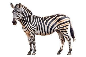 Fototapeta premium Zebra standing alone with black and white stripes on transparent background
