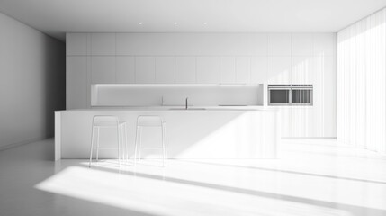 Modern minimalist kitchen with sleek design and natural light.