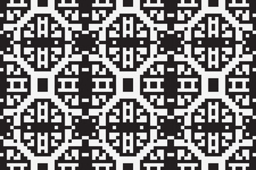 Fototapeta premium Vector monochrome pixel background. Abstract seamless pattern with small random scattered squares, rectangles, tiny dots. Black and white minimal