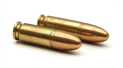 Bullets Isolated Ammunition Firearm Ammo Gun Rounds Metal Cartridges Military Object Pistol Hunting Brass Caliber Shells on White Background for Easy Editing