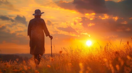 Minimalist background design celebrating Grandparents' Day with happy senior couple in a health and retirement care graphic.
