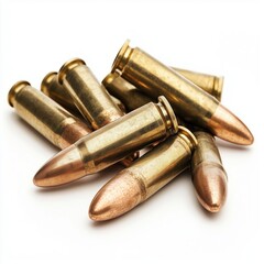 Bullets Isolated Ammunition Firearm Ammo Gun Rounds Metal Cartridges Military Object Pistol Hunting Brass Caliber Shells on White Background for Easy Editing