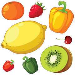 Colorful Fruits and Vegetables Illustration