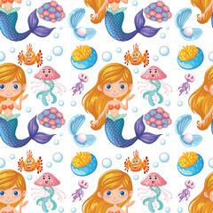 Underwater Mermaid and Sea Creatures