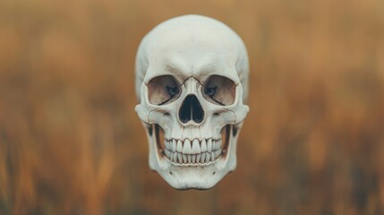 Realistic Human Skull Against Natural Background