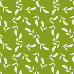 Fototapeta premium Seamless pattern with simple leaf on green background