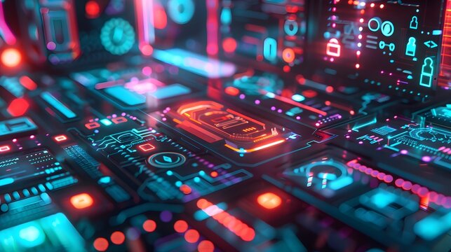 A futuristic security checkpoint with layers of verification protocols like OAuth, Kerberos, and multifactor authentication (MFA), visualized as glowing security layers confirming user identity