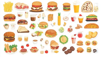 A Colorful Collection of Fast Food and Appetizers