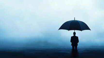 Solitude in the Rain: A Man with an Umbrella