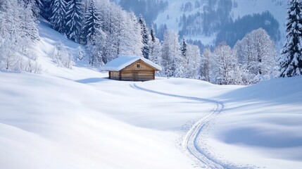 Snowy Cabin in Winter Wonderland