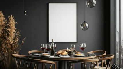 Modern Dining Room Interior with Empty Picture Frame
