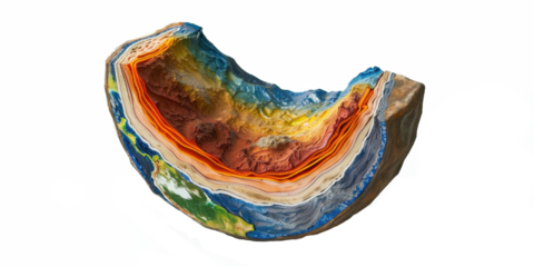 3D cross-section illustrating Earth’s layers from crust to inner core with detailed depth representation