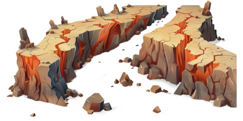 Illustration of a divergent boundary between tectonic plates highlighting geological features