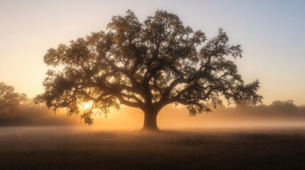 Obraz premium Solitary Oak at Sunrise