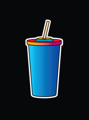 Fast food plastic cup with straw. Hot or cold drink. Original vector illustration in vintage style.