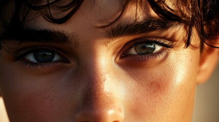 Obraz premium Close-up of a person's eyes highlighting their natural beauty and features.