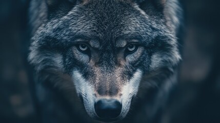 Fototapeta premium A close-up of a wolf's intense gaze, showcasing its striking features and wild essence.