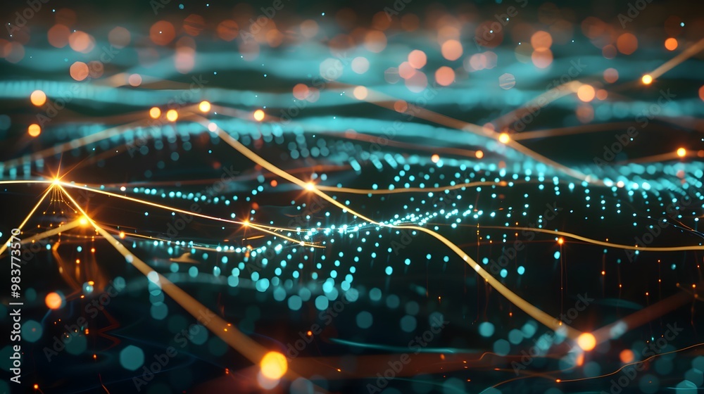Poster a futuristic, glowing network of nodes working together to reach agreement on a single data value, v