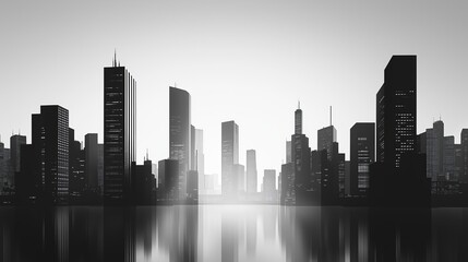 Obraz premium Minimalist Black and White Cityscape Silhouette