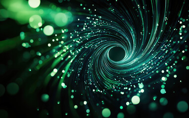 A mesmerizing green vortex swirling with lights, creating an enchanting cosmic effect, ideal for abstract backgrounds.