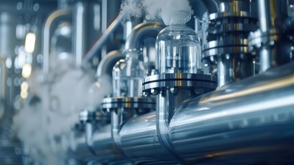 Obraz premium Chemical distillation tower, condensation process, industrial scale