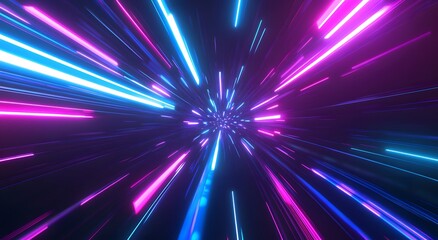 Naklejka premium Light rays neon light streaks and speed lines 