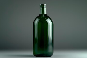 A Single Green Glass Wine Bottle with a Silver Top