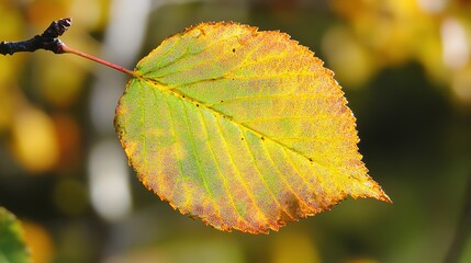 Obraz premium A close-up of a vibrant autumn birch leaf, showcasing its golden-yellow hues and delicate texture, perfect for themes related to nature, seasonal changes, or botanical illustrations, 
