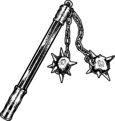 Obraz premium A vector image of a medieval mace with a spiked ball and chain. Ideal for t-shirt designs or logos, giving a strong, bold, and vintage vibe