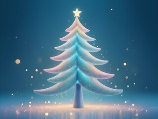 abstract pastel Christmas tree shape with sparkles inside it on blue pastel background with bokeh light