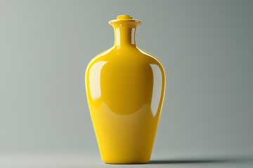 A Shiny Yellow Ceramic Vase on a Gray Background