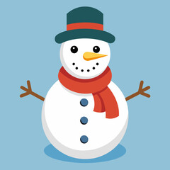 Colorful cute Snowman Icon on Blue Background, Vector Illustration