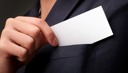 Naklejka premium closeup businessman holding a business card mockup on pocket