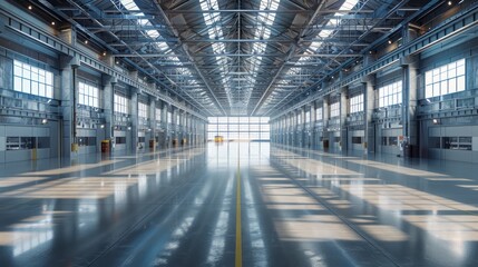 A high-tech industrial facility, showcasing steel beams and exposed ducts, sleek design, open layout, and a focus on modern engineering and efficiency