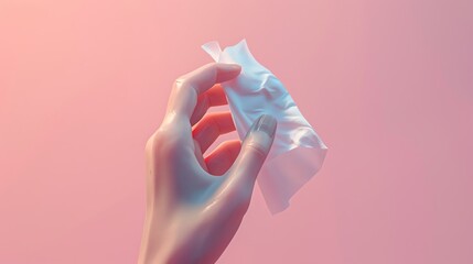 Fototapeta premium A 3D render of a hand holding a disinfectant wipe