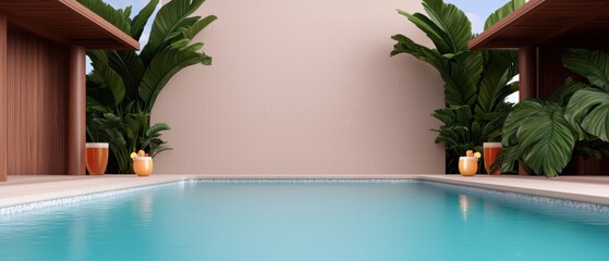 Tranquil Poolside Oasis with Lush Greenery